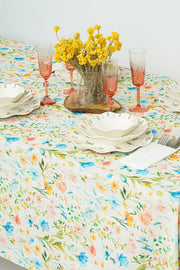 Floral Tablecloth in Green, Blue, Orange and Pink - FineFamilyGoodstablecloth59"x 94"