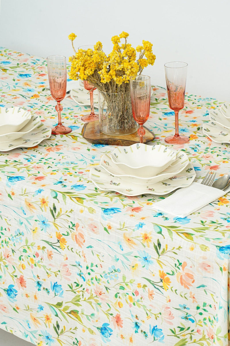 Floral Tablecloth in Green, Blue, Orange and Pink - FineFamilyGoodstablecloth59"x 94"