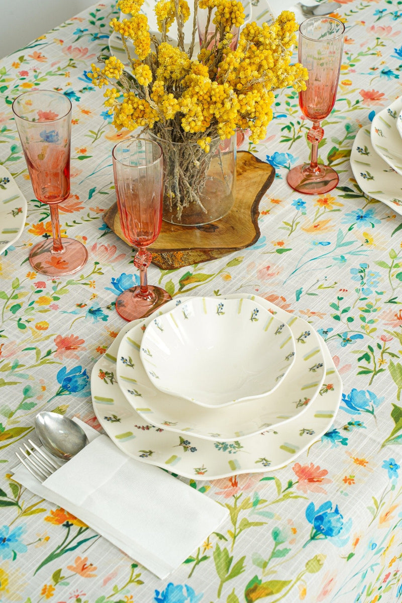 Floral Tablecloth in Green, Blue, Orange and Pink - FineFamilyGoodstablecloth59"x 94"