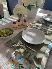 Floral Tablecloth in Green, Blue, Orange and Pink - FineFamilyGoodstablecloth59"x 94"