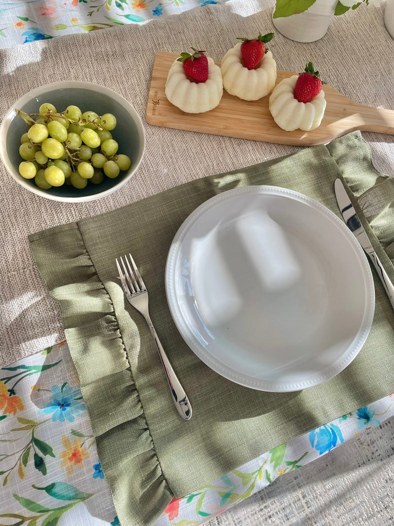 Floral Tablecloth in Green, Blue, Orange and Pink - FineFamilyGoodstablecloth59"x 94"