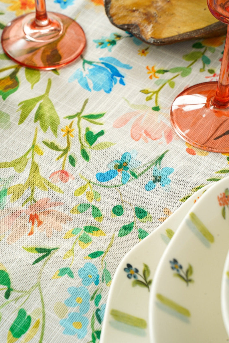 Floral Tablecloth in Green, Blue, Orange and Pink - FineFamilyGoodstablecloth59"x 94"