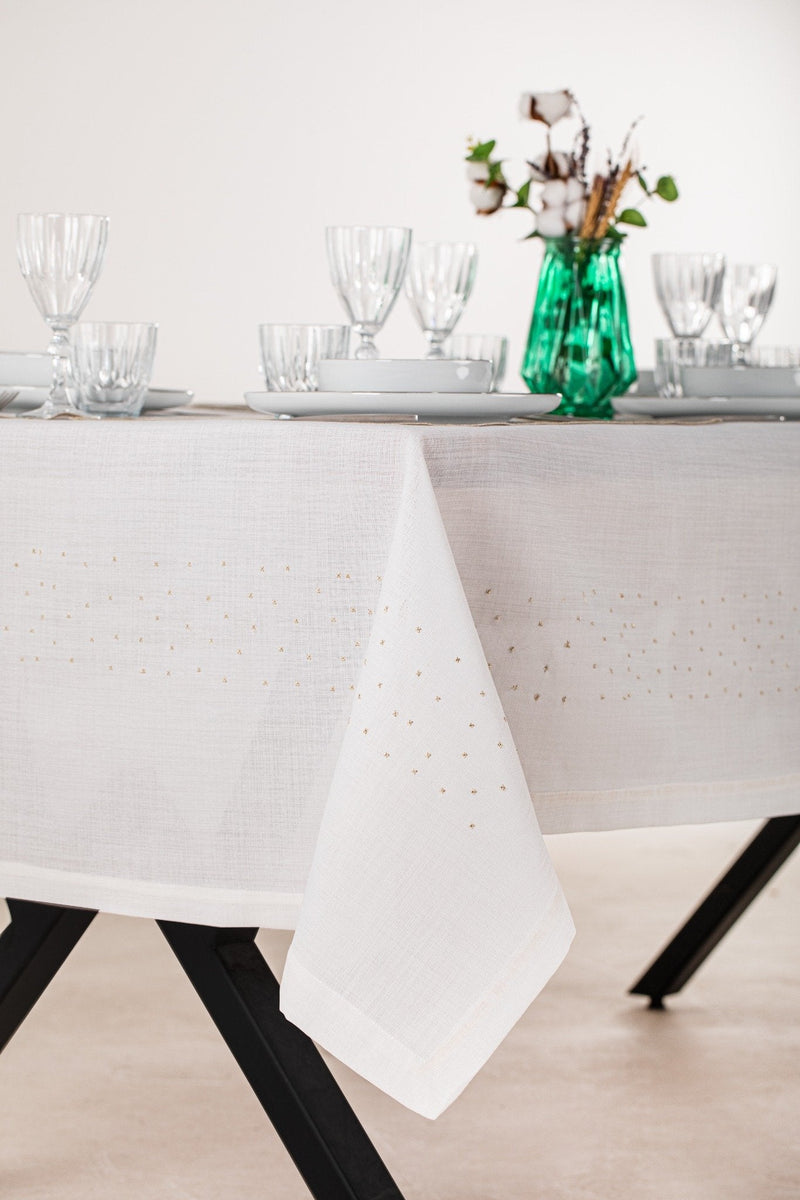 Luxury Gold Christmas Tree Embroidered Tablecloth & Napkin Set – Holiday Dining Decor – FineFamilyGoods - FineFamilyGoods59"x 94"/ 6 Napkins