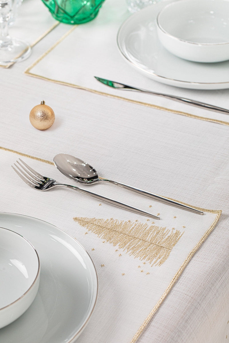 Luxury Gold Christmas Tree Embroidered Tablecloth & Napkin Set – Holiday Dining Decor – FineFamilyGoods - FineFamilyGoods59"x 94"/ 6 Napkins