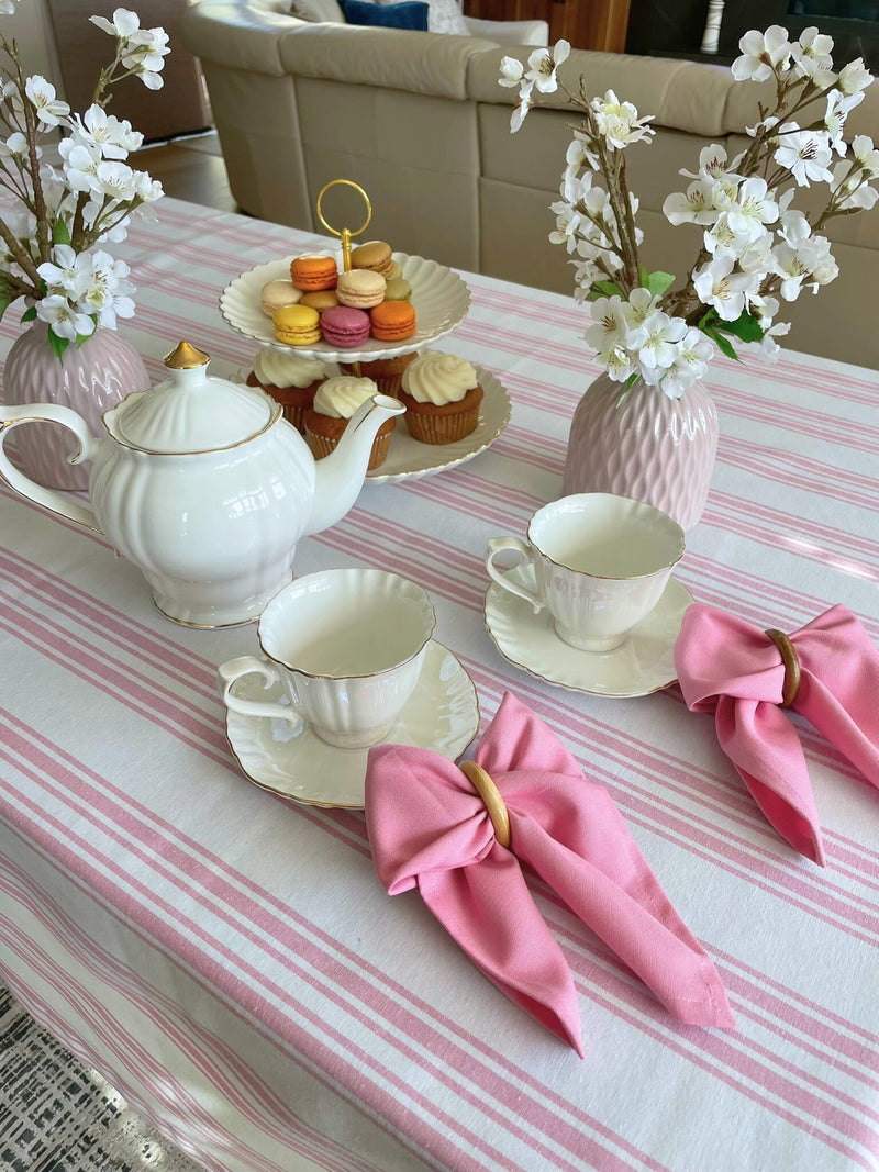 Striped Tablecloth - Pink and White - FineFamilyGoods63" x 94"