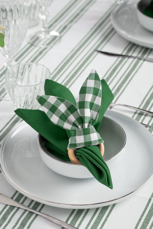 White and Emerald Green Napkin and Napkin Holder Set - FineFamilyGoods4 Napkin + 4 Napkin Ring