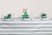 White and Emerald Green Table Set - Tablecloth, Napkin, Napkin Ring - FineFamilyGoods63" x 94"