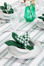 White and Emerald Green Table Set - Tablecloth, Napkin, Napkin Ring - FineFamilyGoods63" x 94"