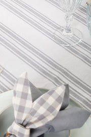 White and Gray Table Set - Tablecloth, Napkin, Napkin Ring - FineFamilyGoods63" x 94"