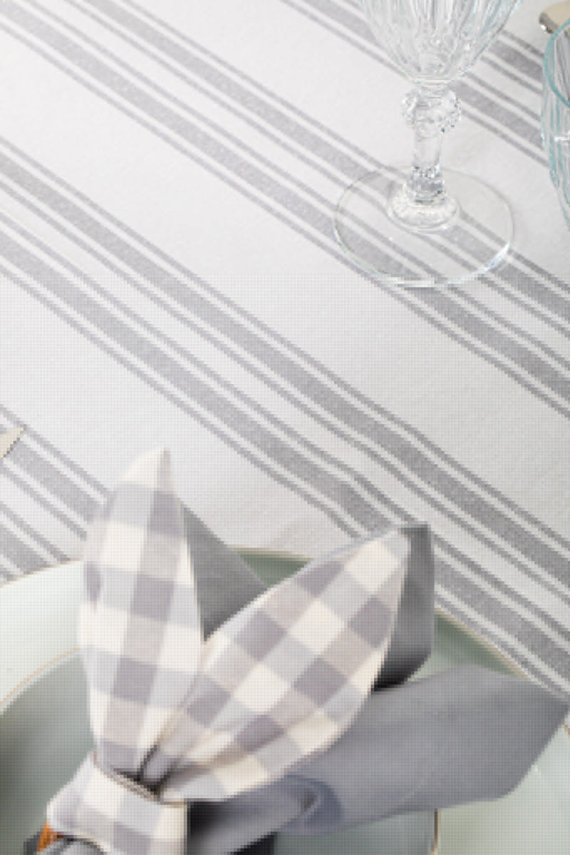 White and Gray Table Set - Tablecloth, Napkin, Napkin Ring - FineFamilyGoods63" x 94"