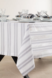 White and Gray Table Set - Tablecloth, Napkin, Napkin Ring - FineFamilyGoods63" x 94"