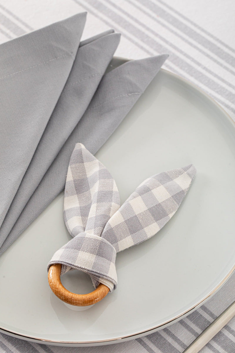 White and Gray Table Set - Tablecloth, Napkin, Napkin Ring - FineFamilyGoods63" x 94"