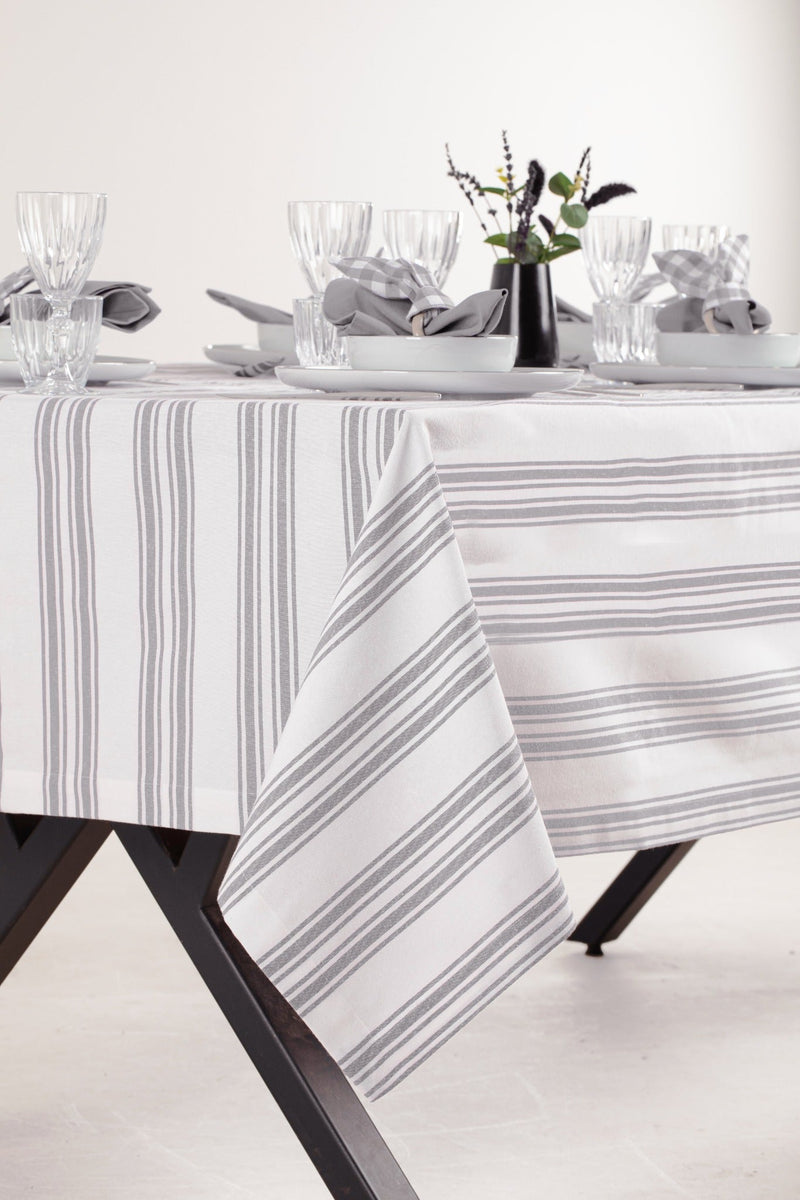 White and Gray Tablecloth - FineFamilyGoods63" x 94"