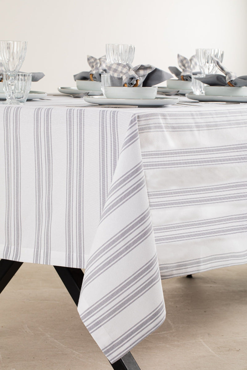 White and Gray Tablecloth - FineFamilyGoods63" x 94"