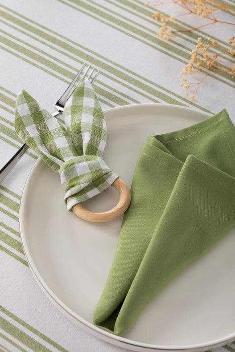 White and Green Striped Table Set - Tablecloth, Napkin, Napkin Holder - FineFamilyGoods67"x 94"