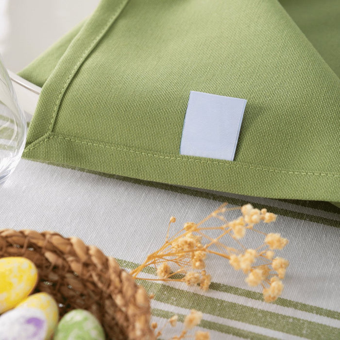 White and Green Striped Table Set - Tablecloth, Napkin, Napkin Holder - FineFamilyGoods67"x 94"