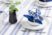 White and Navy Table Set - Tablecloth, Napkin, Napkin Ring - FineFamilyGoods63" x 94"