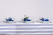 White and Navy Table Set - Tablecloth, Napkin, Napkin Ring - FineFamilyGoods63" x 94"