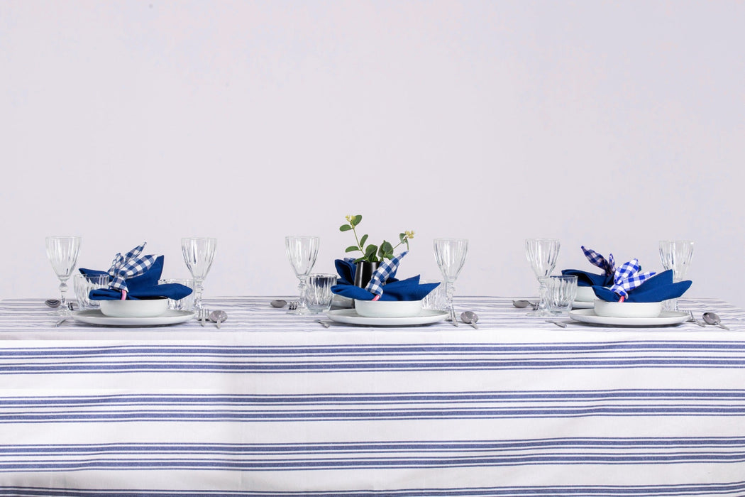 White and Navy Tablecloth - FineFamilyGoods63" x 94"