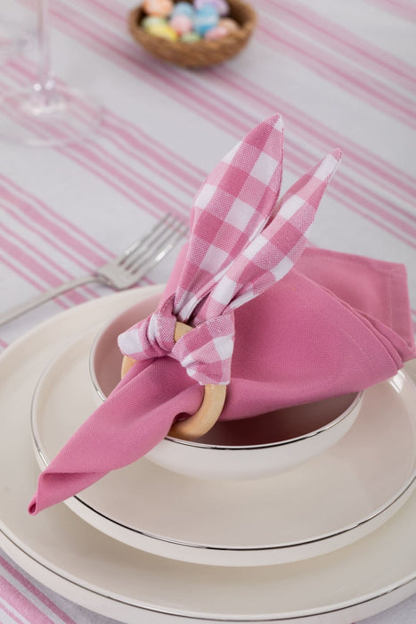 White and Pink Striped Table Set - Tablecloth, Napkin, Napkin Holder - FineFamilyGoods67"x 94"