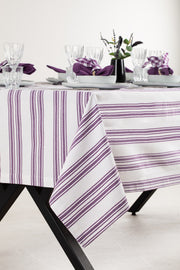 White and Purple Table Set - Tablecloth, Napkin, Napkin Ring - FineFamilyGoods63" x 94"