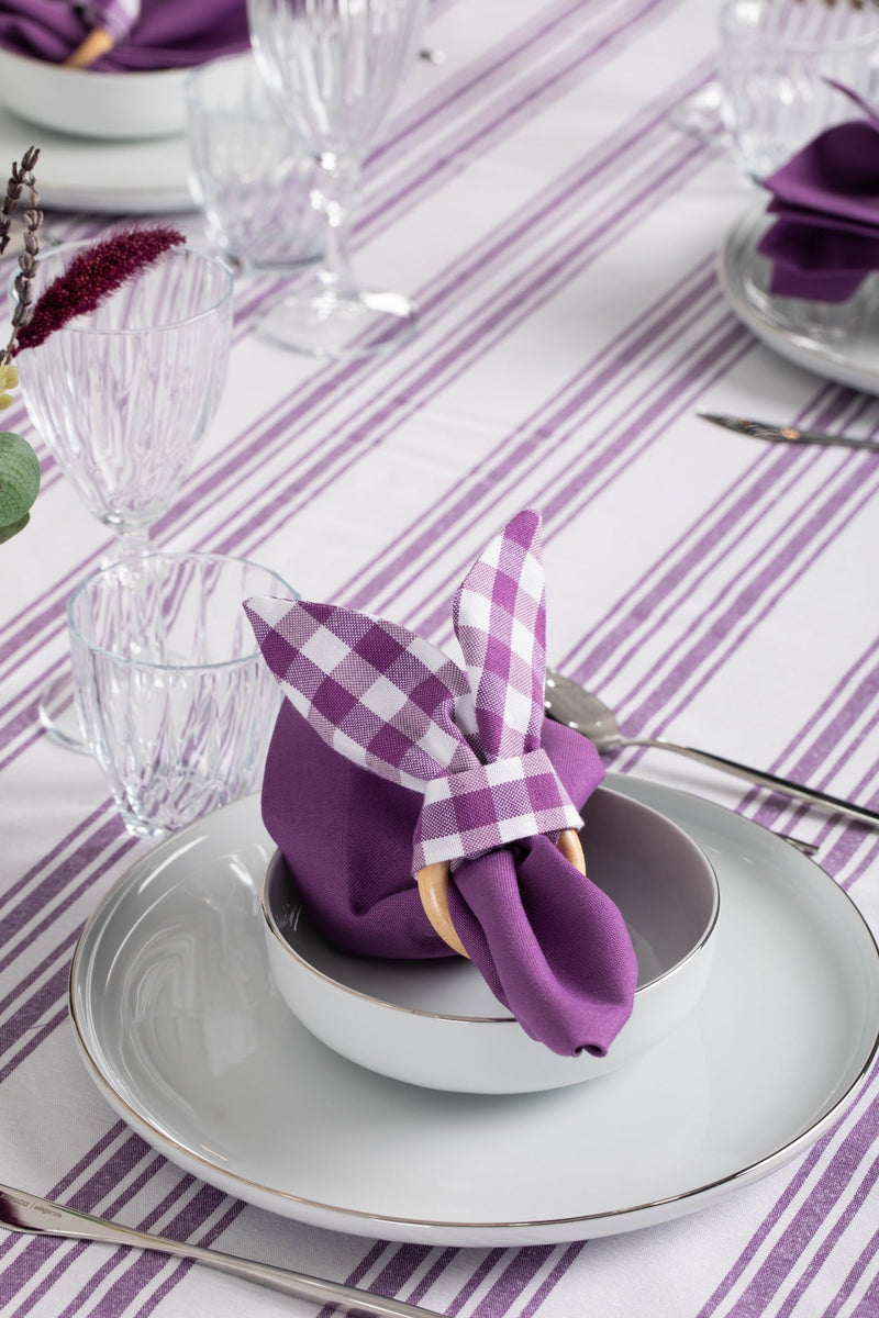 White and Purple Table Set - Tablecloth, Napkin, Napkin Ring - FineFamilyGoods63" x 94"