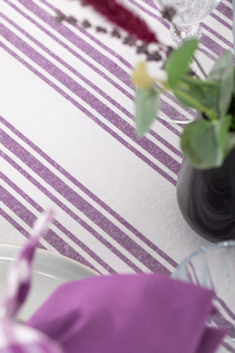 White and Purple Table Set - Tablecloth, Napkin, Napkin Ring - FineFamilyGoods63" x 94"
