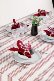 White and Red Table Set - Tablecloth, Napkin, Napkin Ring - FineFamilyGoods63" x 94"