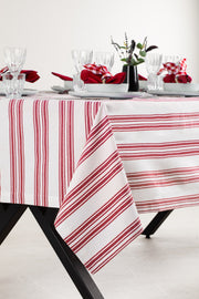 White and Red Table Set - Tablecloth, Napkin, Napkin Ring - FineFamilyGoods63" x 94"