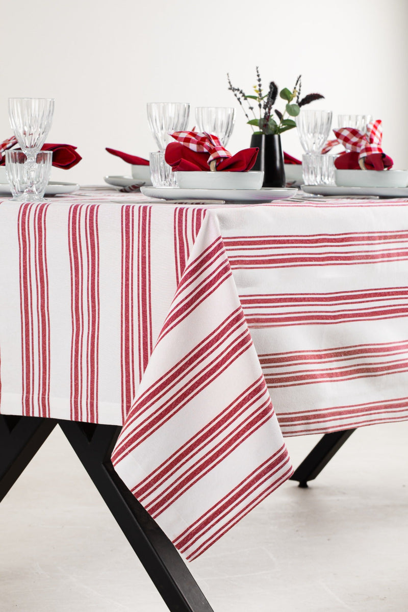 White and Red Table Set - Tablecloth, Napkin, Napkin Ring - FineFamilyGoods63" x 94"