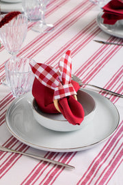 White and Red Table Set - Tablecloth, Napkin, Napkin Ring - FineFamilyGoods63" x 94"