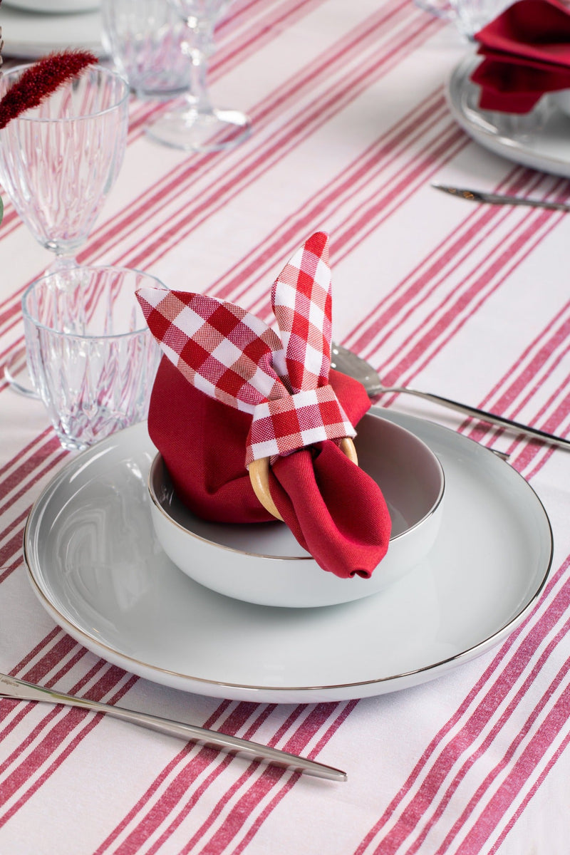 White and Red Table Set - Tablecloth, Napkin, Napkin Ring - FineFamilyGoods63" x 94"