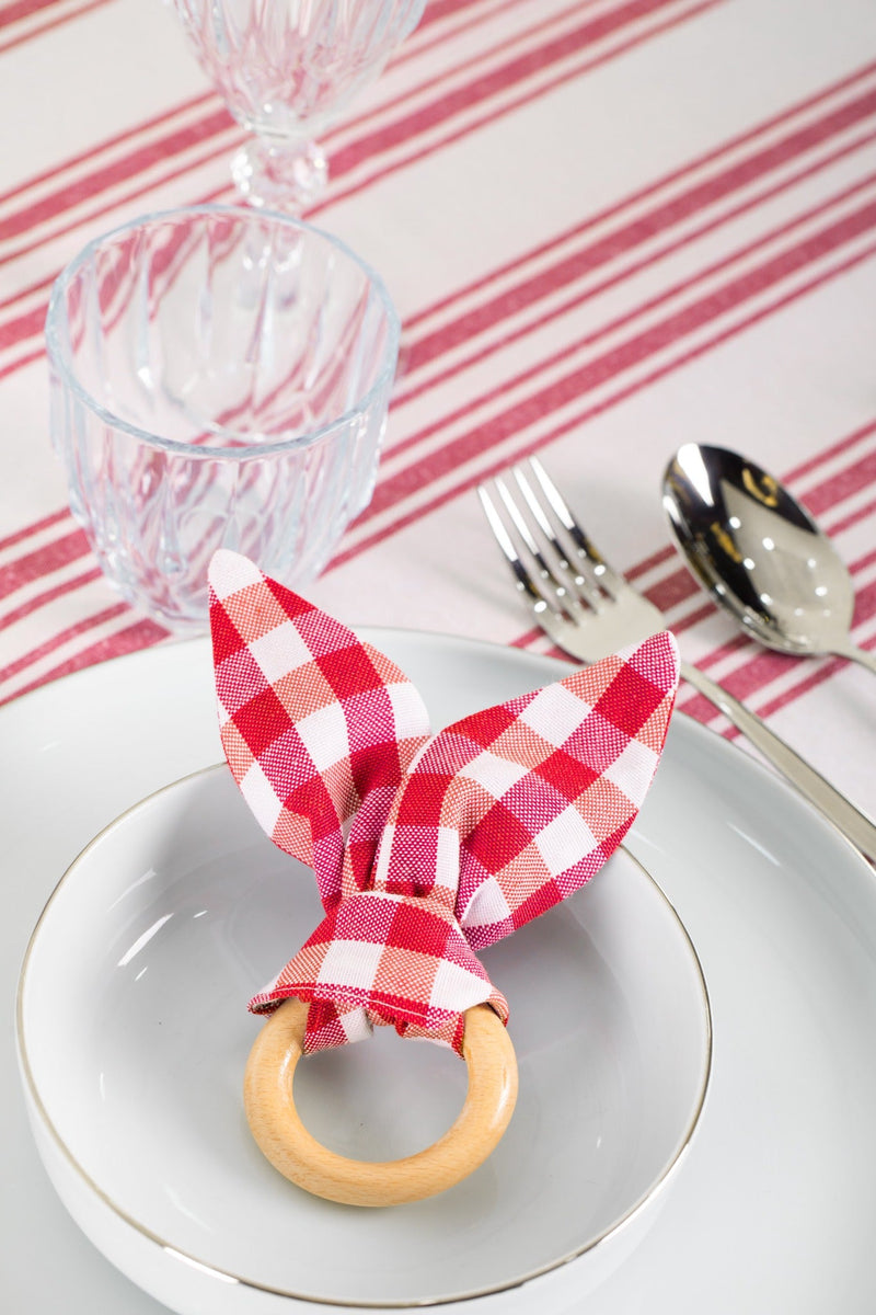 White and Red Table Set - Tablecloth, Napkin, Napkin Ring - FineFamilyGoods63" x 94"