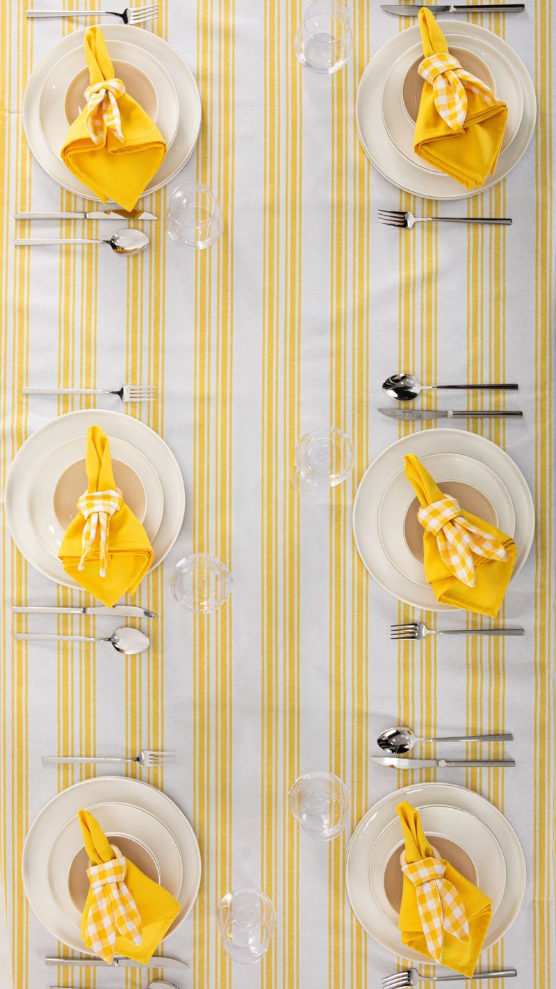 White and Yellow Striped Tablecloth - FineFamilyGoods67" x 94"