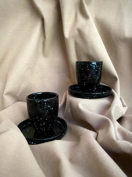 Black Ceramic Espresso Cup Set With Saucers - FineFamilyGoods