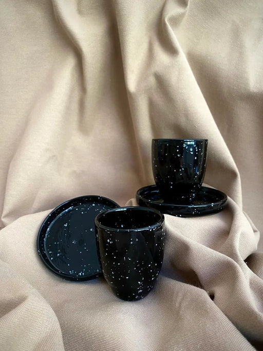 Black Ceramic Espresso Cup Set With Saucers - FineFamilyGoods