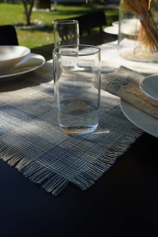 Blue Checked Jute Runner - FineFamilyGoods