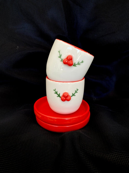 Ceramic Christmas Espresso Cup Set with Saucers - FineFamilyGoods