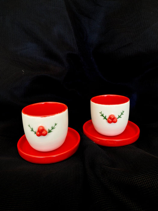 Ceramic Christmas Espresso Cup Set with Saucers - FineFamilyGoods