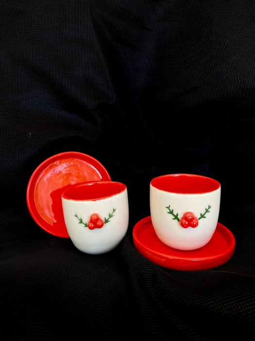 Ceramic Christmas Espresso Cup Set with Saucers - FineFamilyGoods