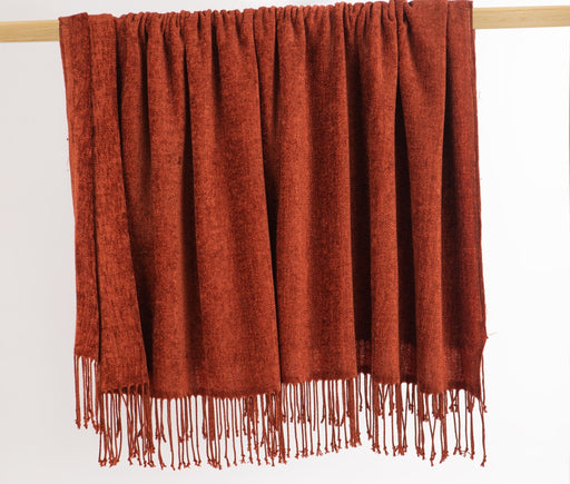 Chenille Throw Blanket with Fringe- Terracotta - FineFamilyGoods