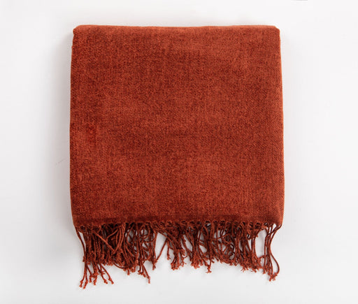 Chenille Throw Blanket with Fringe- Terracotta - FineFamilyGoods