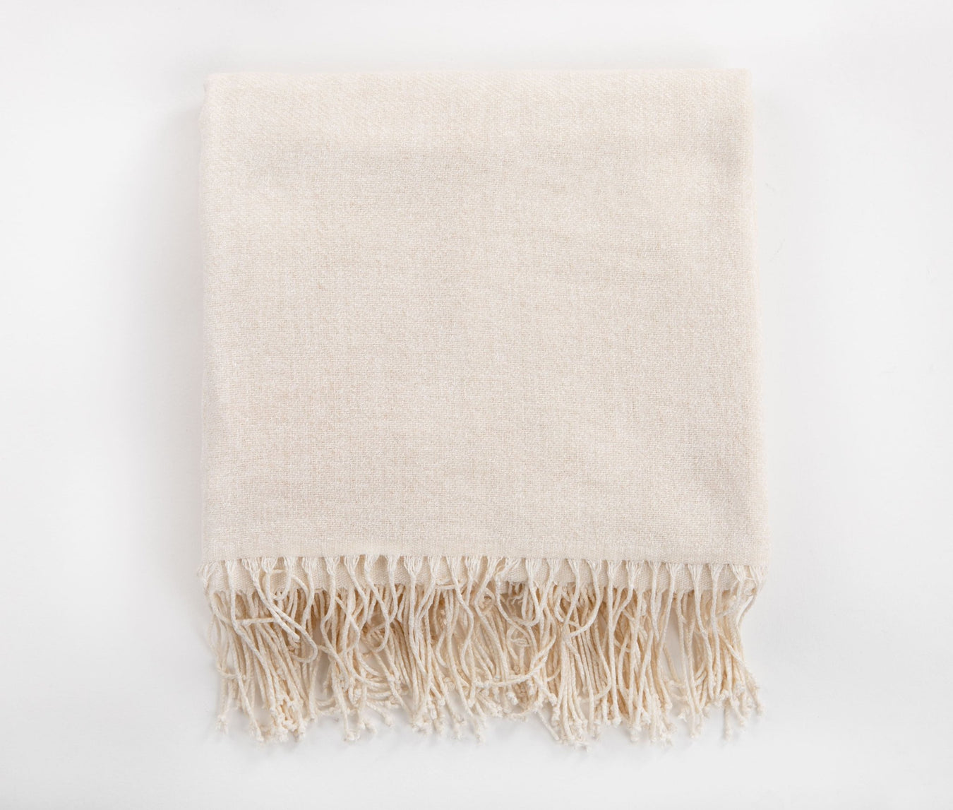 Chenille Throw Blanket with Fringe- Cream - FineFamilyGoods