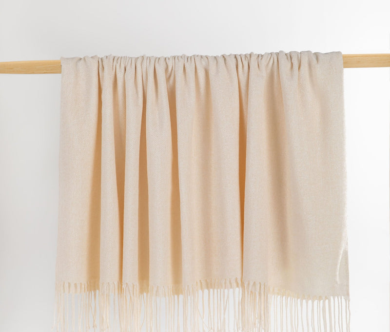 Chenille Throw Blanket with Fringe- Cream - FineFamilyGoods
