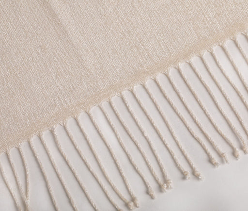 Chenille Throw Blanket with Fringe- Cream - FineFamilyGoods