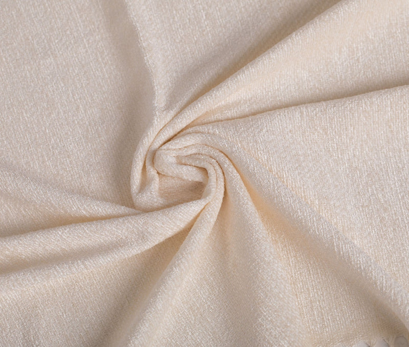 Chenille Throw Blanket with Fringe- Cream - FineFamilyGoods