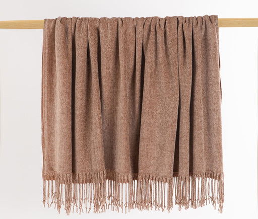 Chenille Throw Blanket with Fringe- Mink - FineFamilyGoods