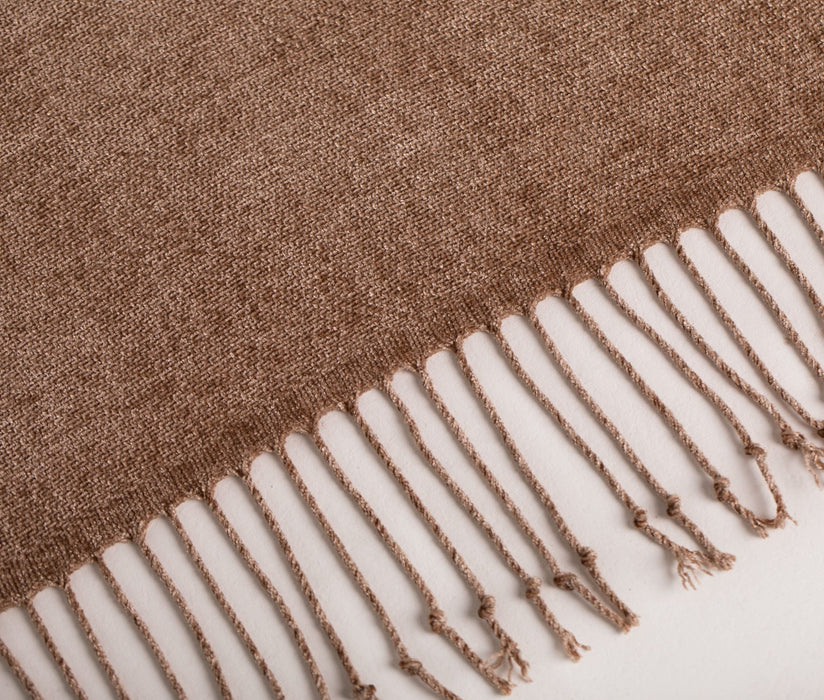 Chenille Throw Blanket with Fringe- Mink - FineFamilyGoods