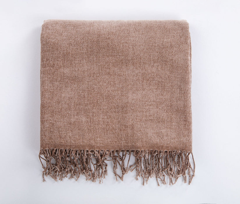 Chenille Throw Blanket with Fringe- Mink - FineFamilyGoods