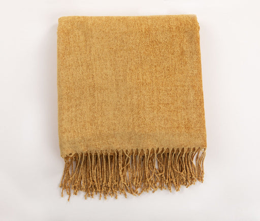 Chenille Throw/ Blanket with Fringe- Mustard Color - FineFamilyGoods